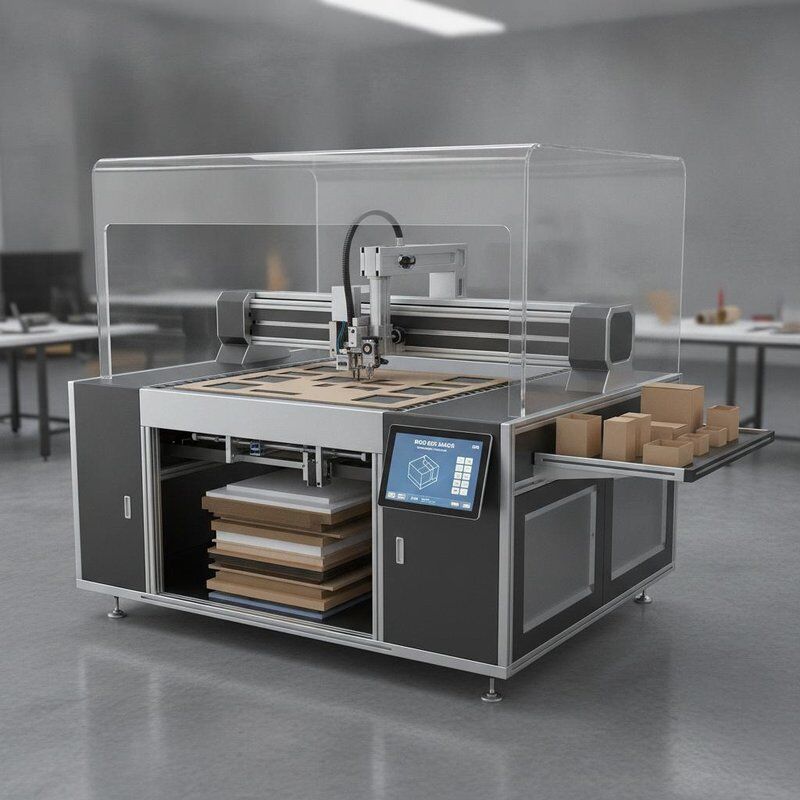 Maschine zur Herstellung von starren Schachteln zur Probenherstellung und zur kundenspezifischen Herstellung von kleinen Chargen mit flexiblem Materialschneiden